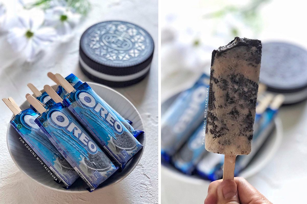 Two-ingredient Oreo popsicles side by side.