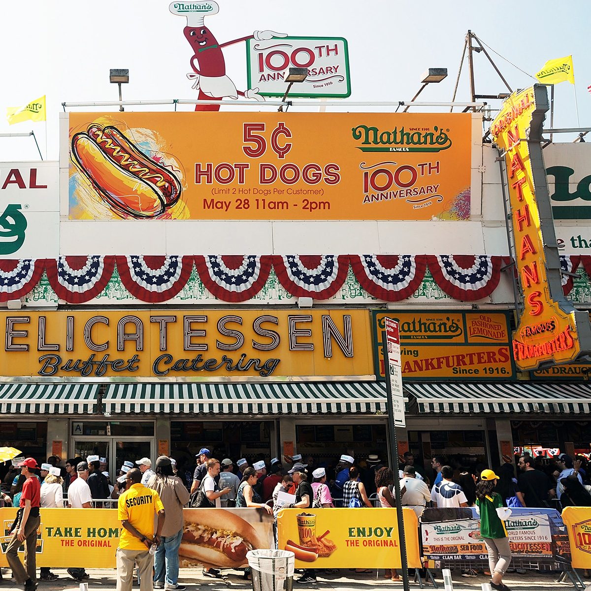 NEW YORK, NY - MAY 28: Atmosphere at the Nathan's Famous 100th Anniversary Celebration on May 28, 2016 in New York City. (Photo by Bobby Bank/WireImage)