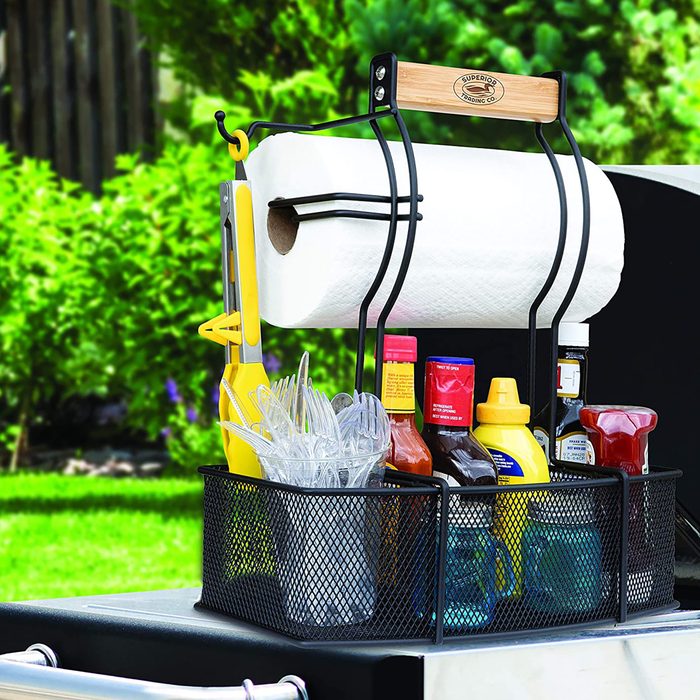 Superior Trading Co. Steel Caddy For Organizing Paper Towels, Condiments, Tools for Grill, BBQ, Picnics, Household Cleaning, Garage, Cars Caddy, Black, Large