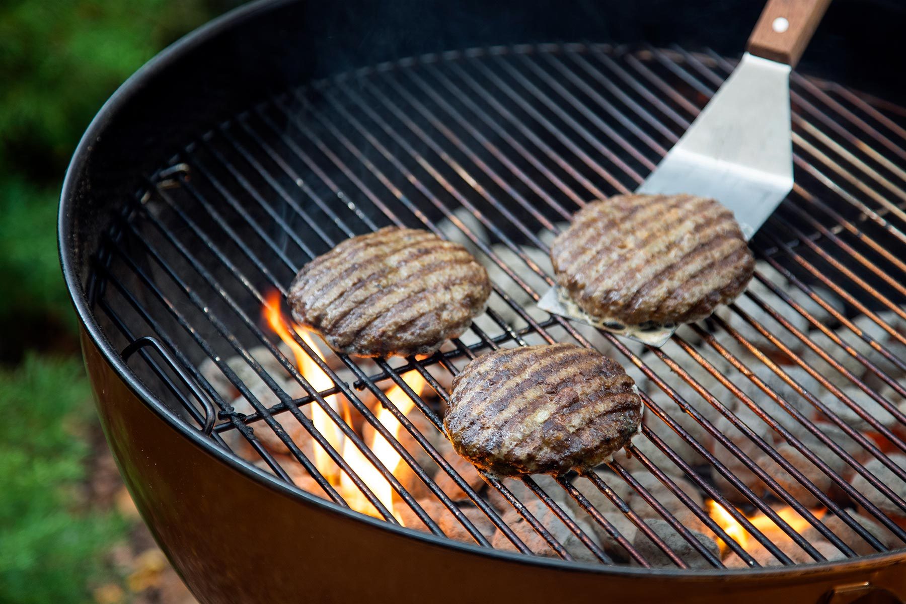 Grilling Patties on outside in griller