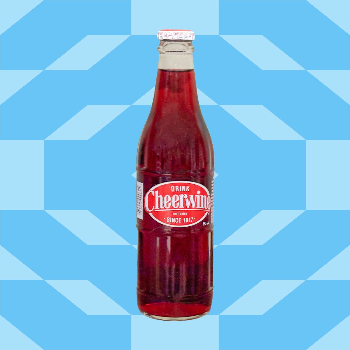 Cheerwine drink on blue patterned background