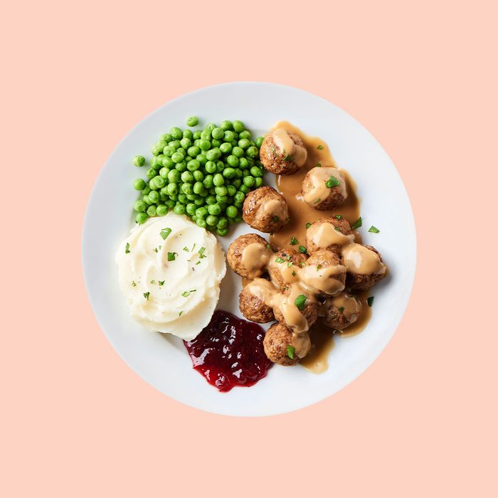 IKEA's swedish meatballs on color background