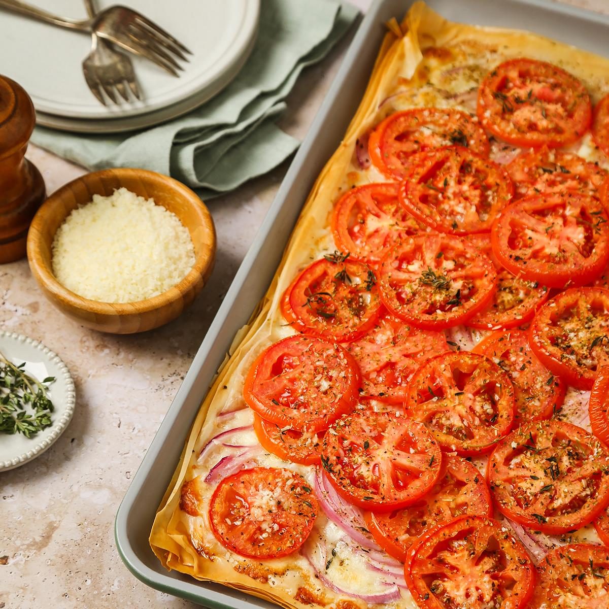 Tomato-Onion Phyllo Pizza